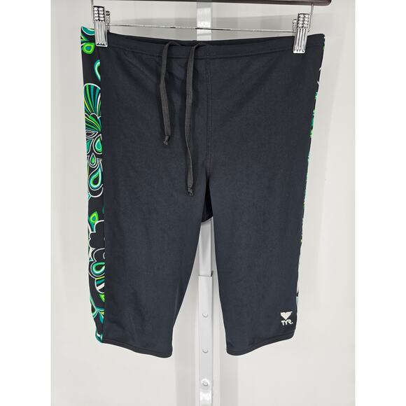 TYR Mens Sz 34 Jammer Swimsuit Swim Trunks Black Competition - Picture 1 of 4